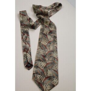 Windsor Sandwashed Necktie 100% Silk  Abstract Palm Design  Blue Beige Coral